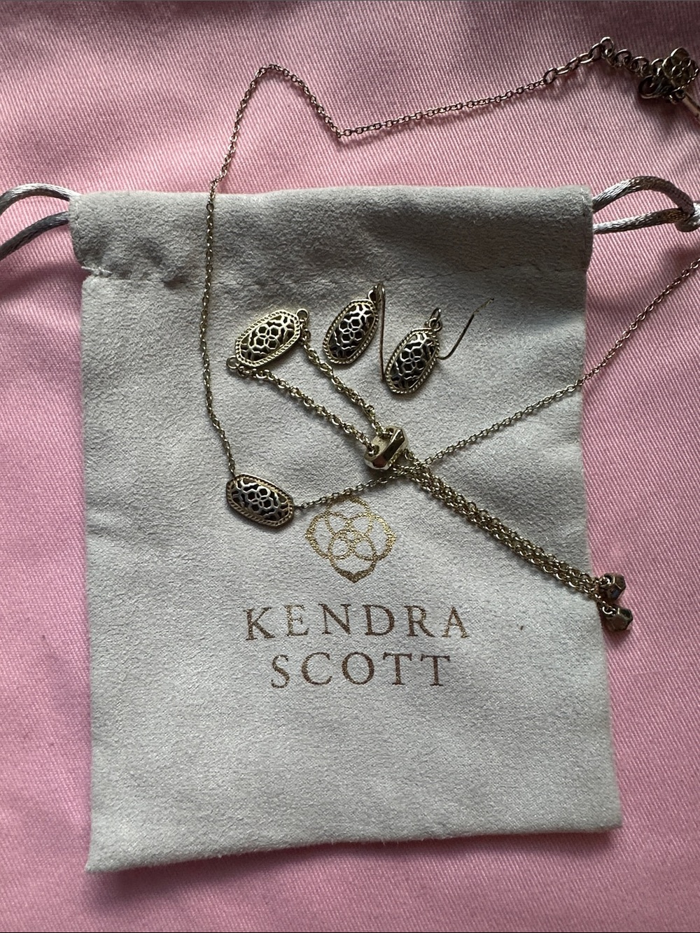 Kendra Scott Gold Filigree Necklace, Bracelet and Earrings Set